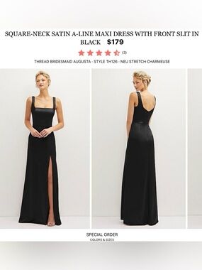 After Six Black Square-Neck Satin Maxi Dress with Slit